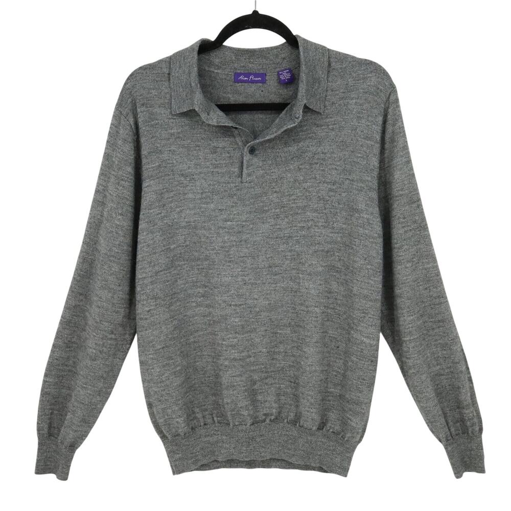Alan Flusser Sweater Mens Large Gray Merino Wool Blend Pullover Collared